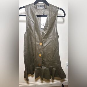 Military green faux leather mini dress. Xs never worn